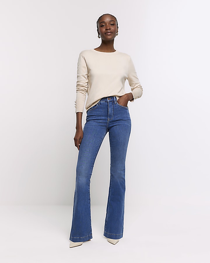 Blue high waisted tummy hold flare jeans