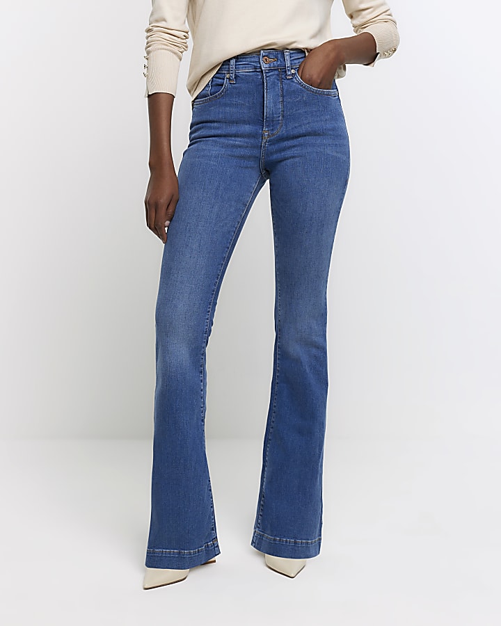 Blue high waisted tummy hold flare jeans