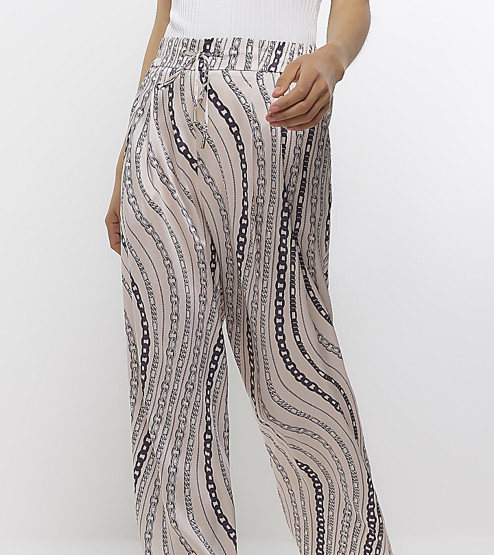 White chain print wide leg trousers