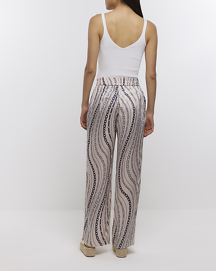 White chain print wide leg trousers