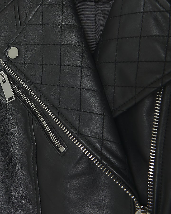 Black leather zip up biker jacket