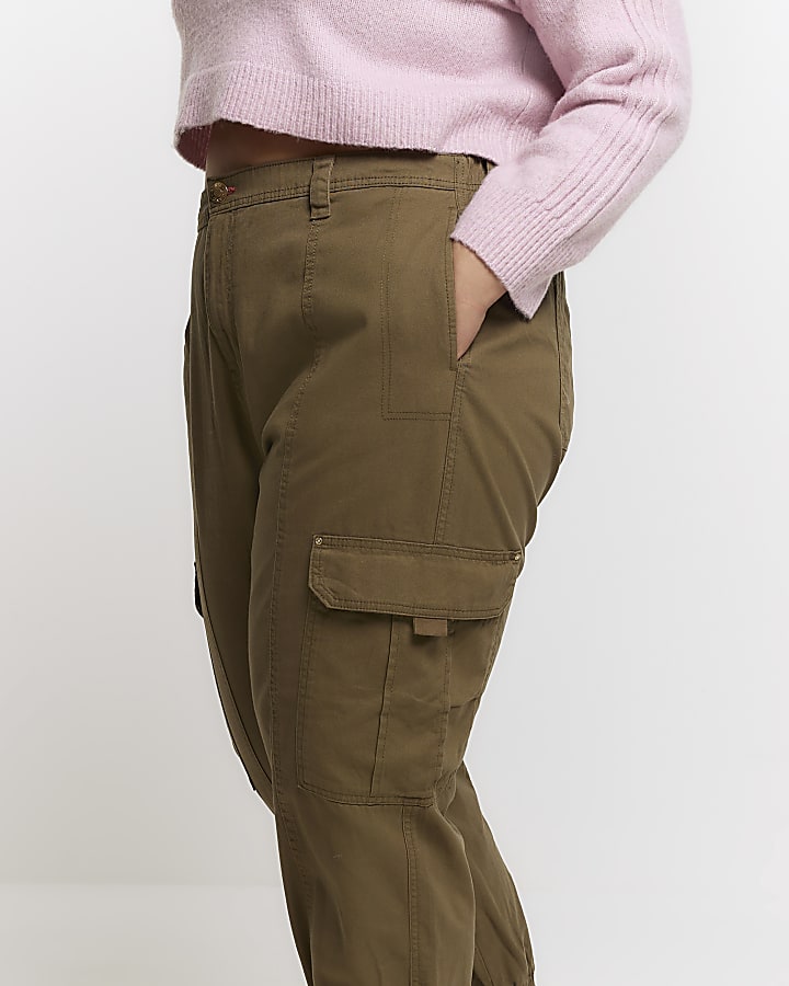 Plus khaki zip cuffed cargo trousers