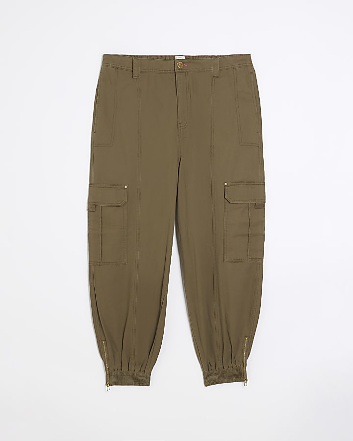 Plus khaki zip cuffed cargo trousers