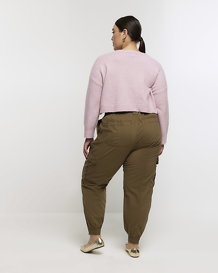 Plus khaki zip cuffed cargo trousers