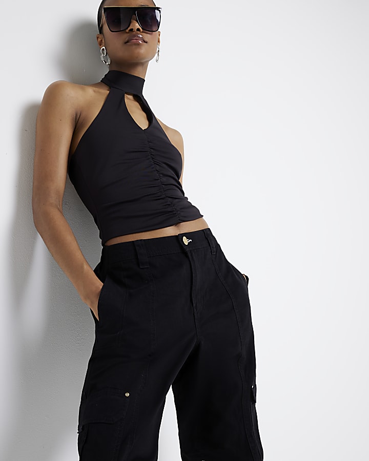 Black zip cuffed cargo trousers