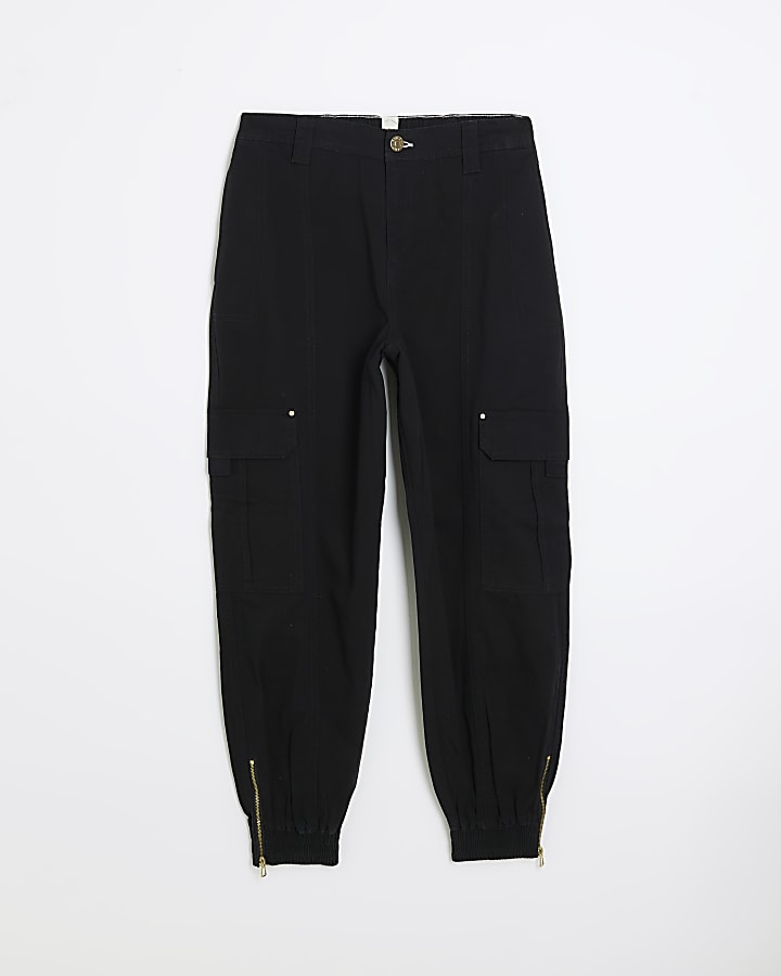 Black zip cuffed cargo trousers