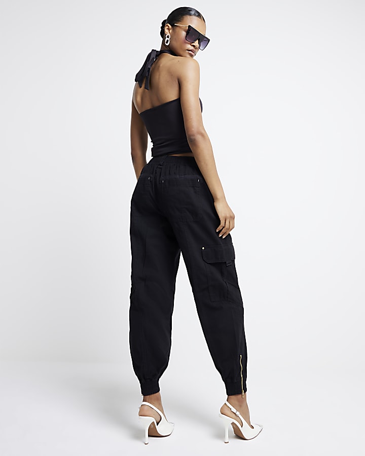 Black zip cuffed cargo trousers