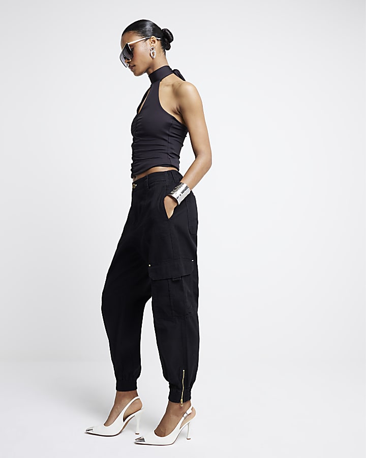 Black zip cuffed cargo trousers