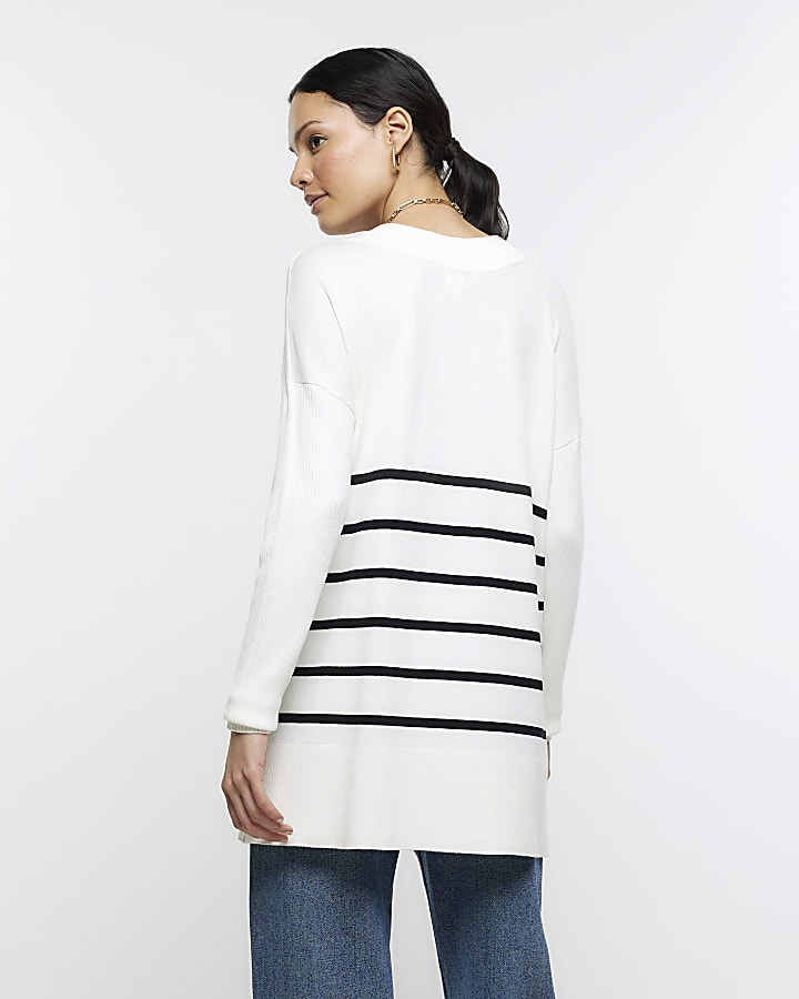 Cream stripe v-neck jumper