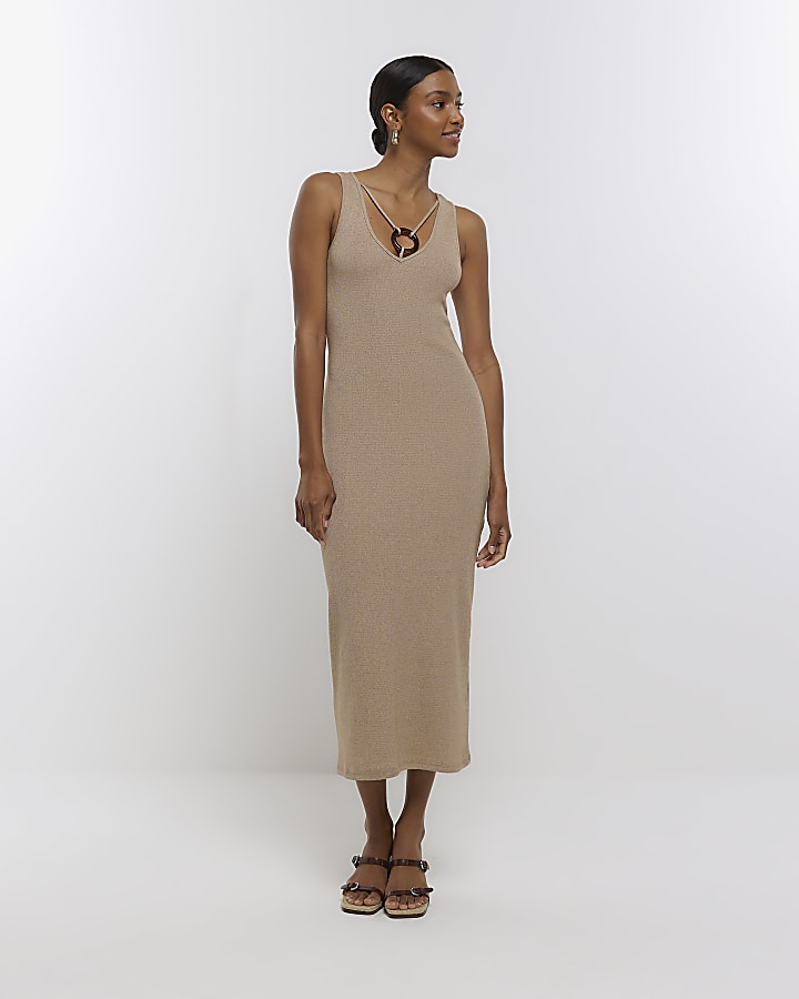 Beige bodycon midi dress on sale