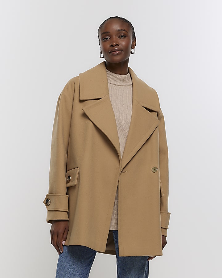 Short tan coat on sale