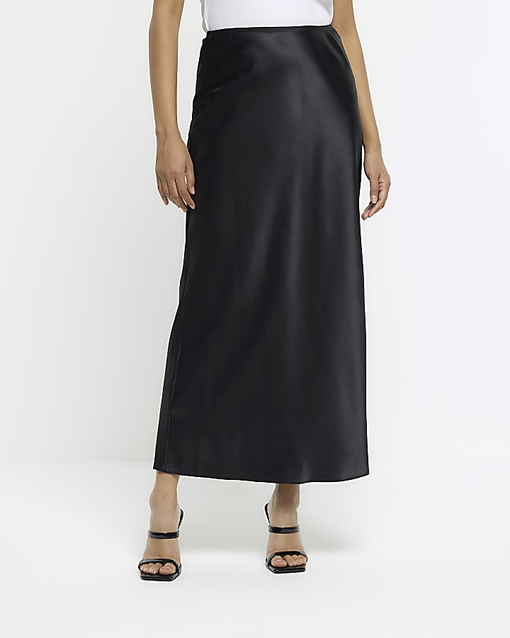 Black Satin Maxi Skirt