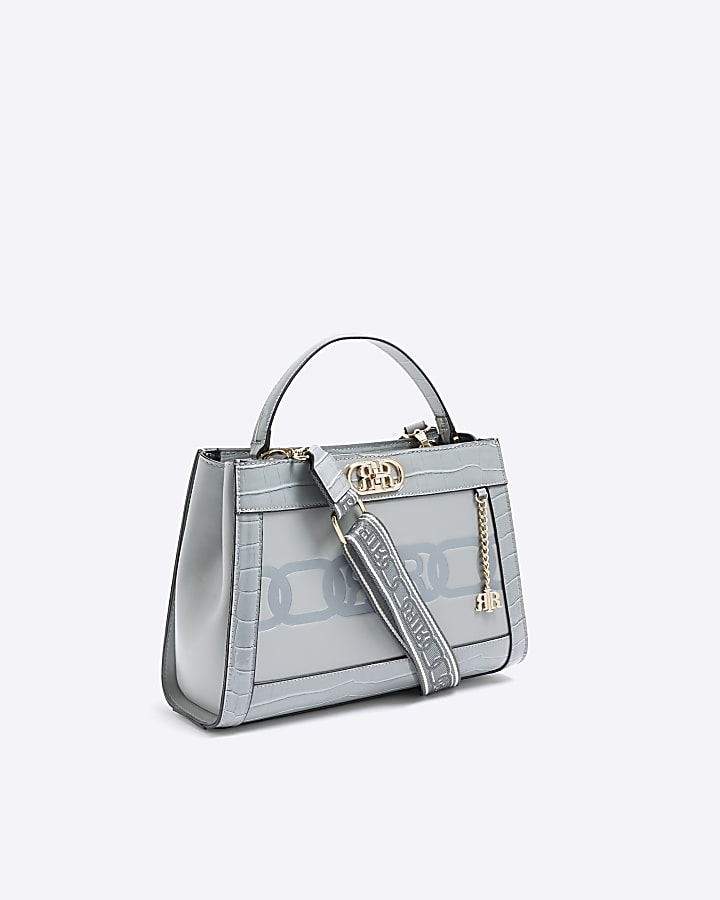 Grey croc embossed tote bag