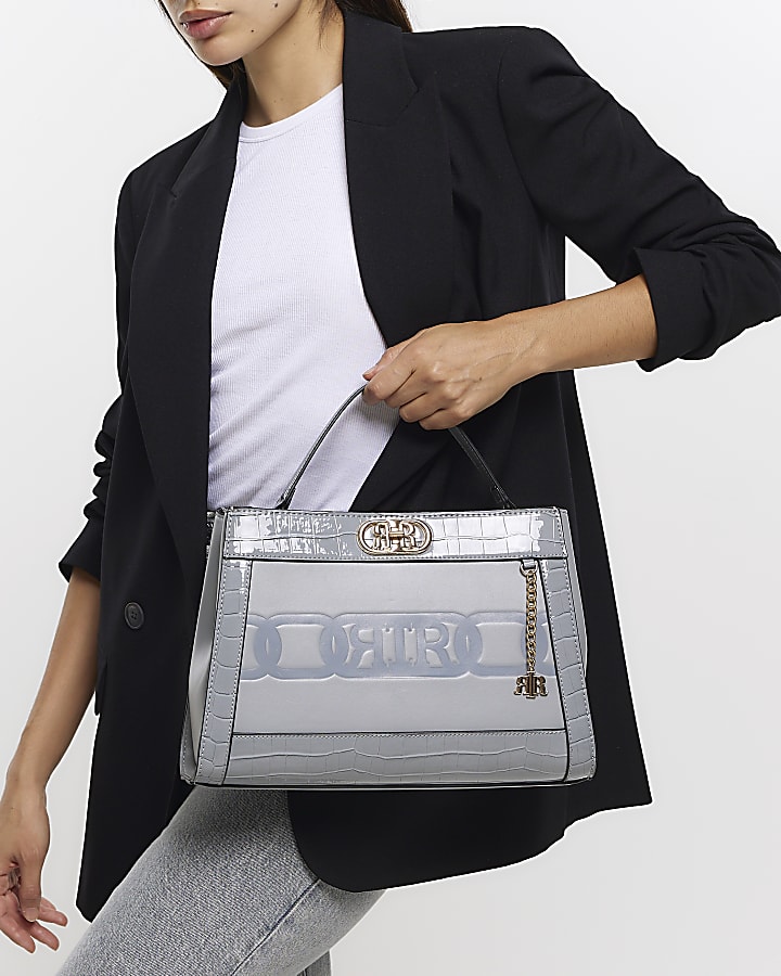 Grey croc embossed tote bag