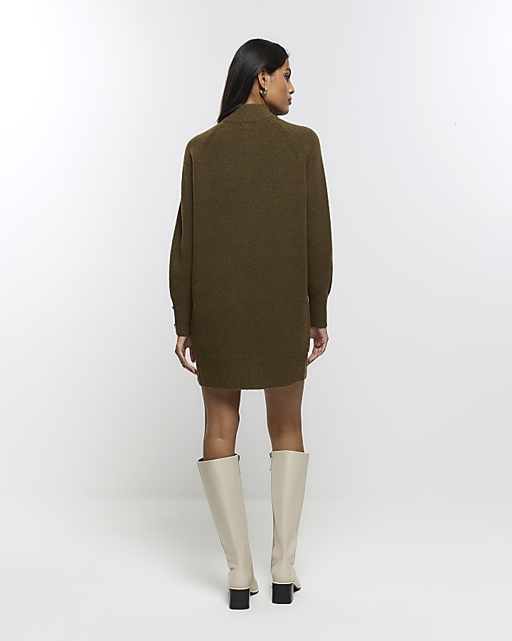 Khaki knitted cosy jumper mini dress