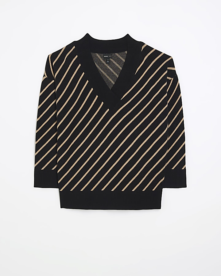 Black stripe v-neck jumper