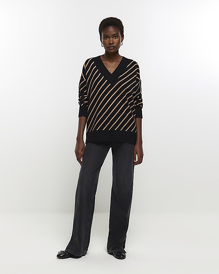 Black stripe v-neck jumper