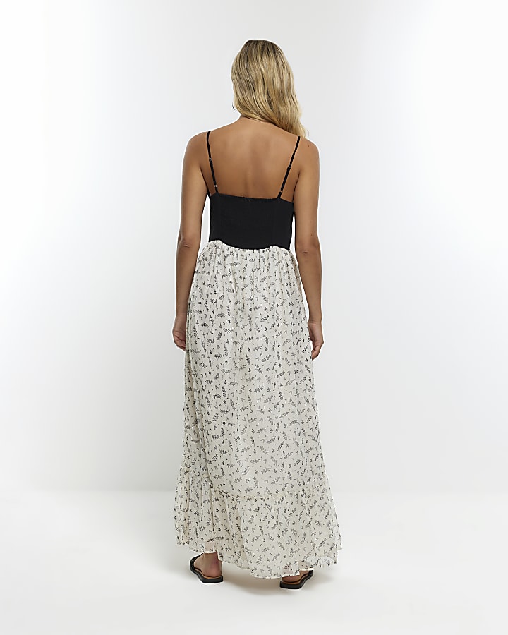 Cream floral embellished slip maxi dress