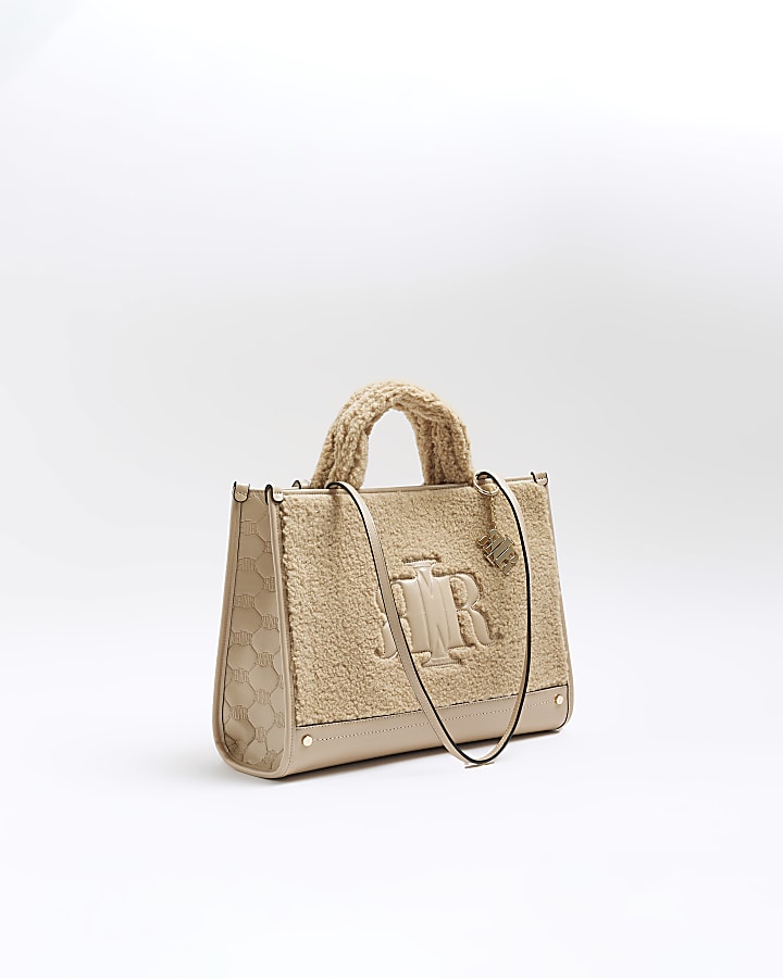 Beige borg shopper bag