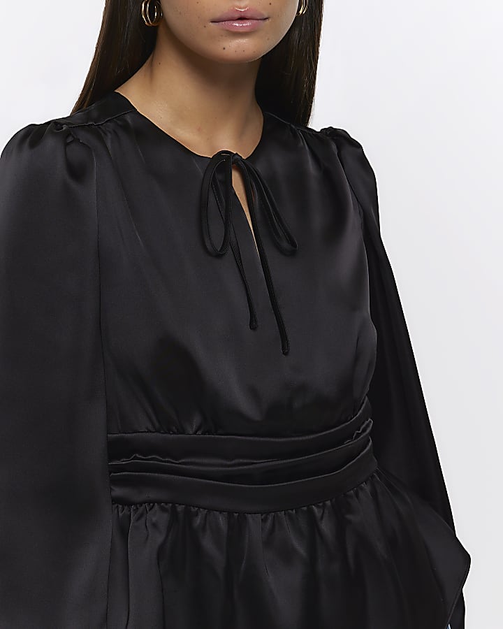 Black satin long sleeve blouse