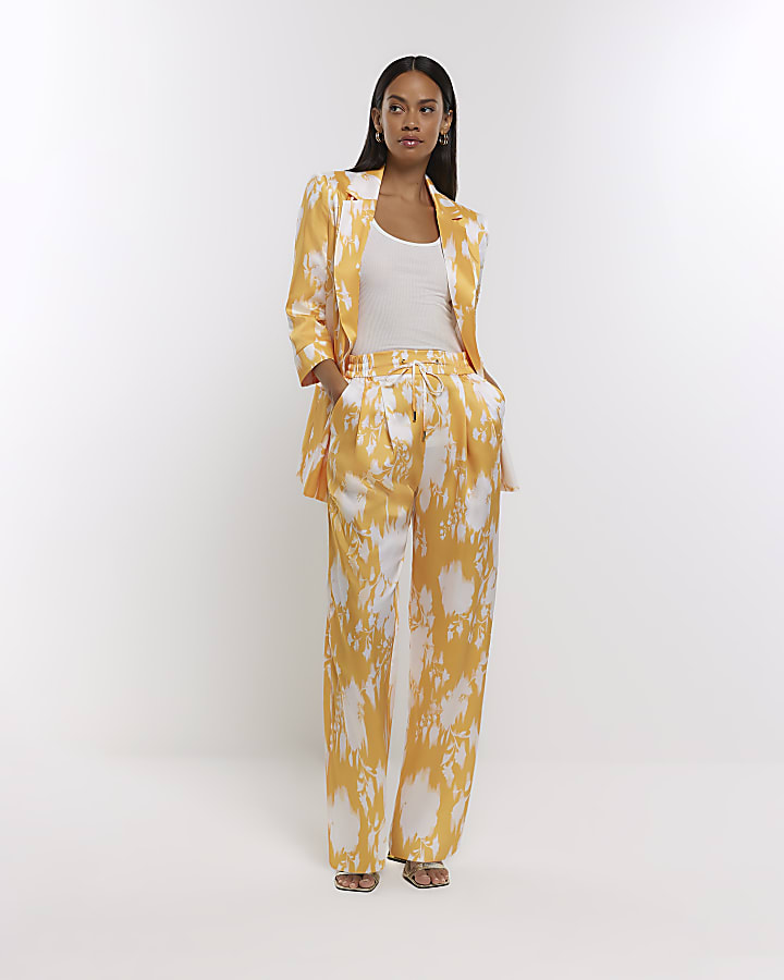 Floral wide leg trousers best sale