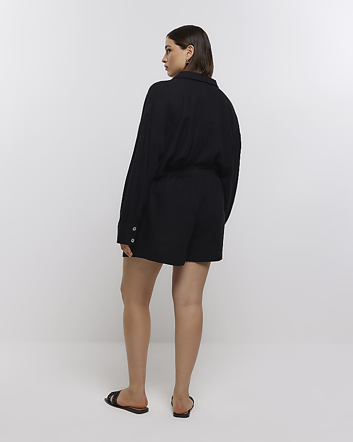 Plus black shorts with linen