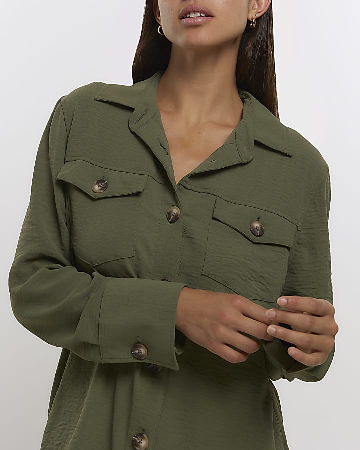 Khaki button long sleeve shirt