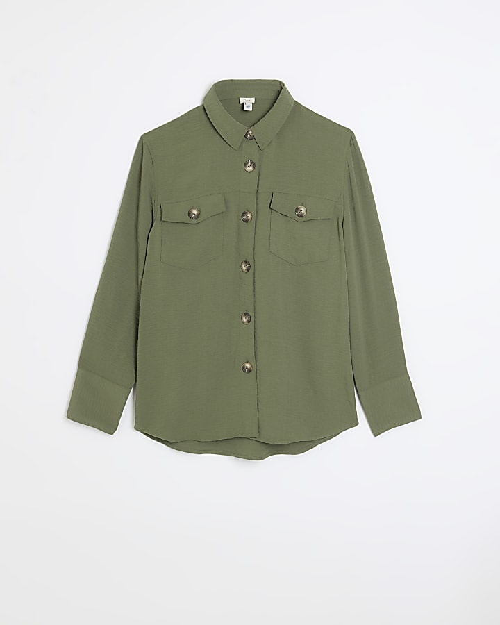 Khaki button long sleeve shirt