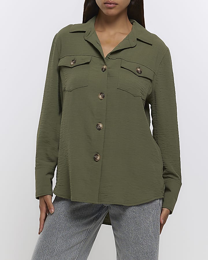 Khaki button long sleeve shirt