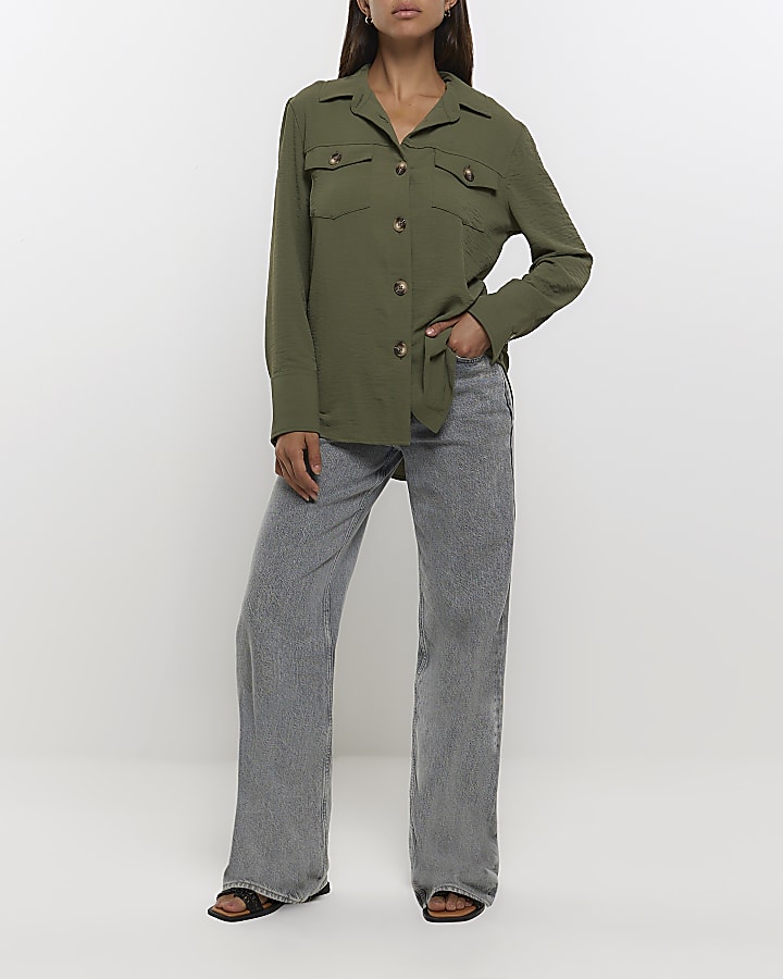 Khaki button long sleeve shirt