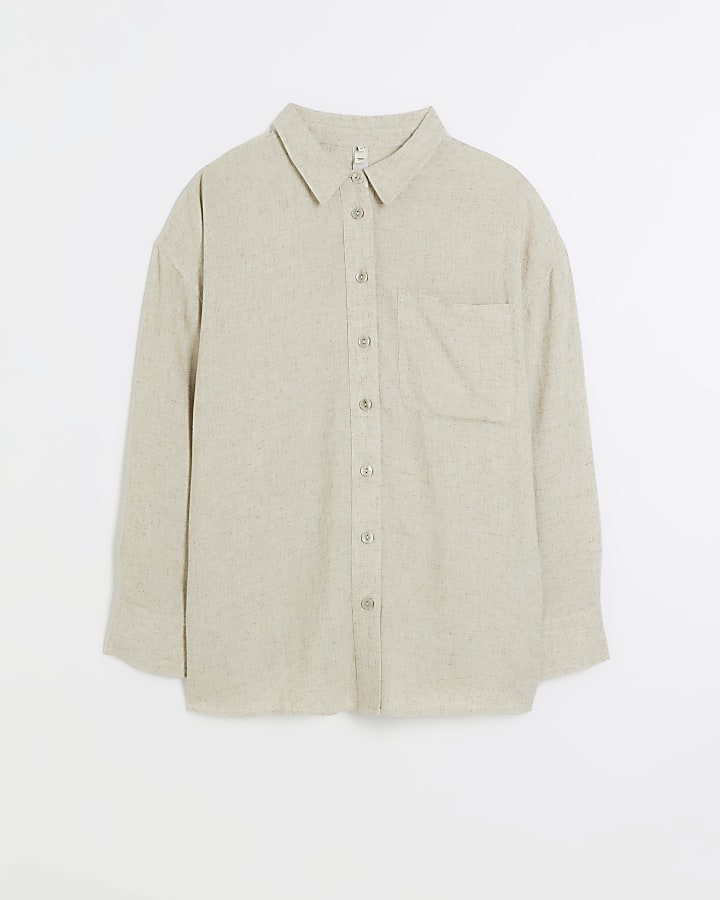 Plus stone oversized shirt with linen