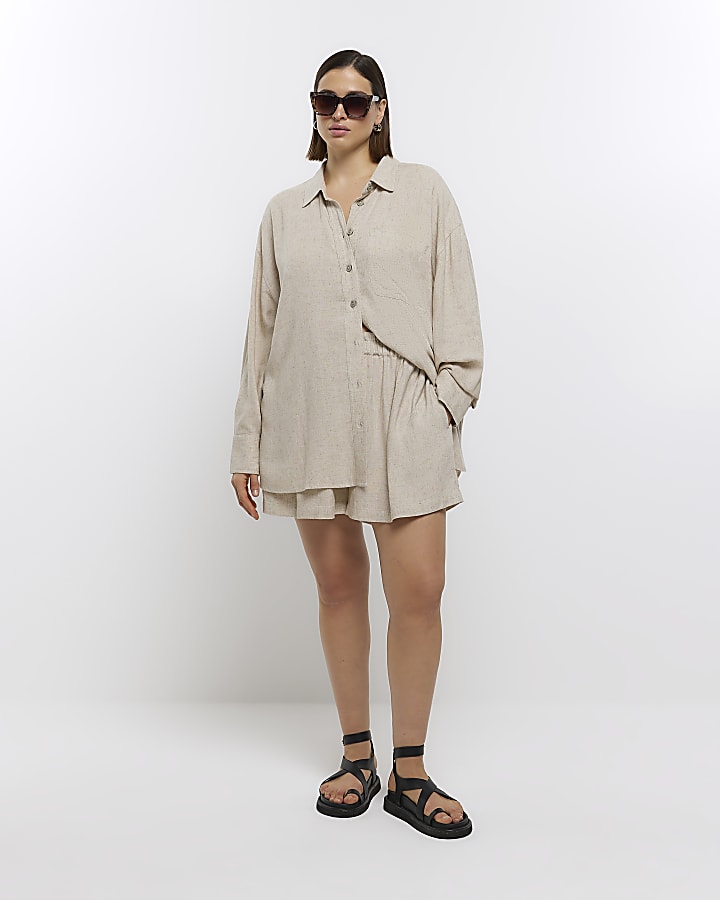 Plus stone oversized shirt with linen