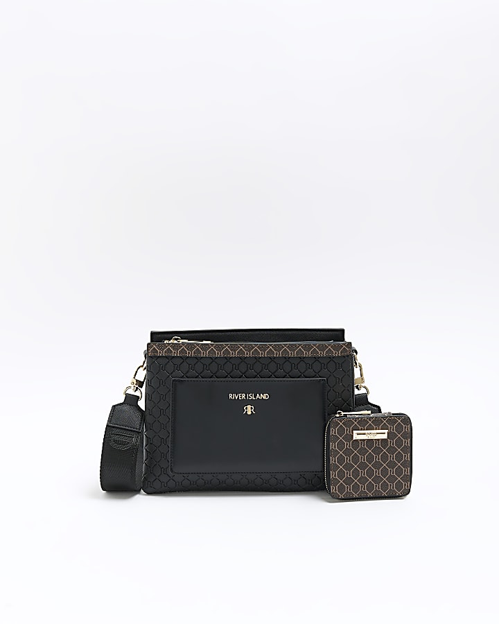 River island black monogram bag sale