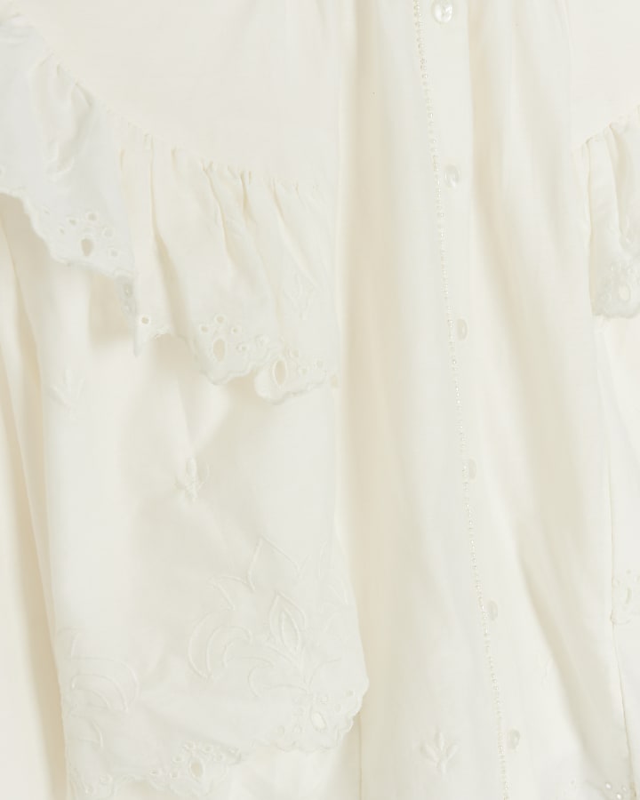 Cream broderie frill blouse