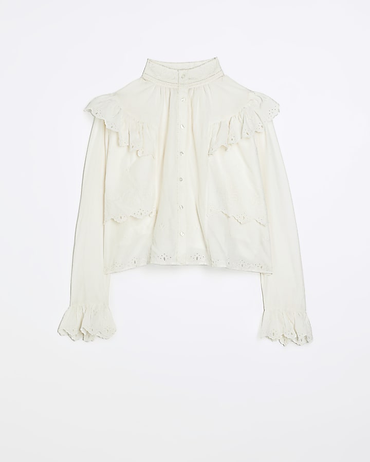 Cream broderie frill blouse