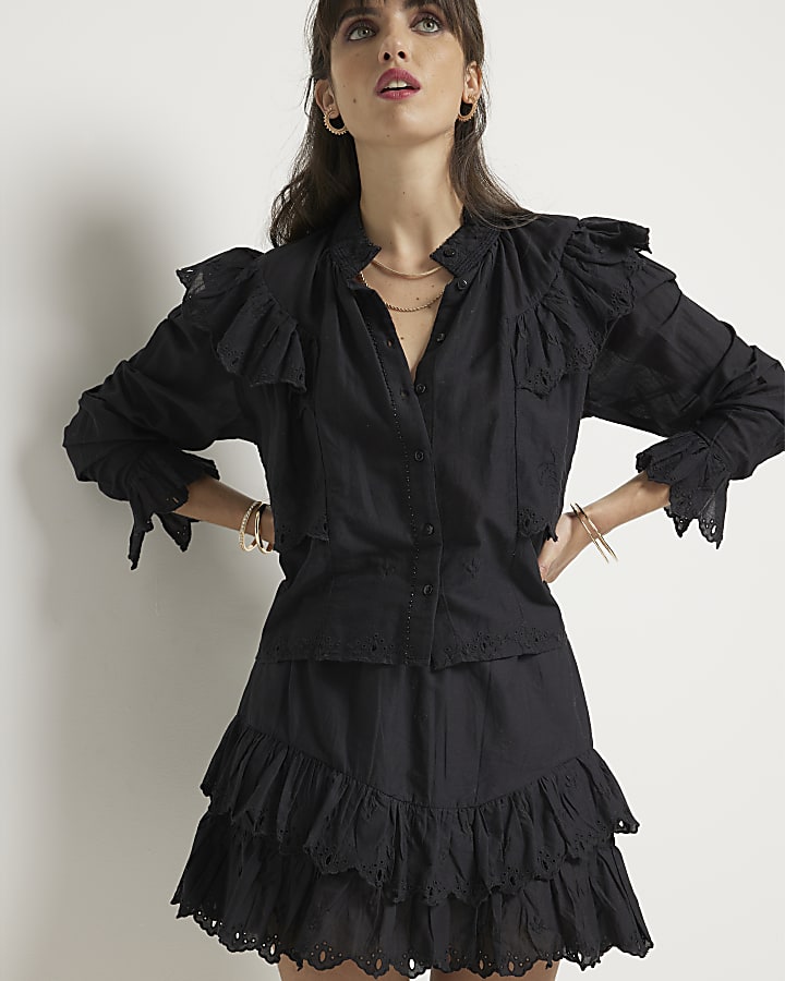 Black frill broderie blouse