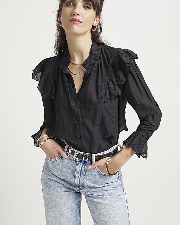 Black frill broderie blouse