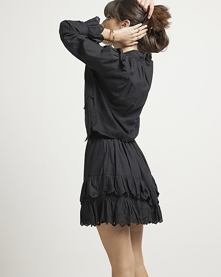 Black frill broderie blouse