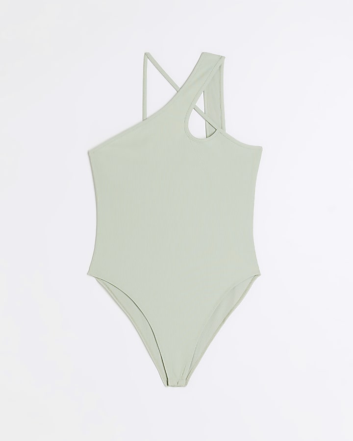 Green cut out one shoulder bodysuit