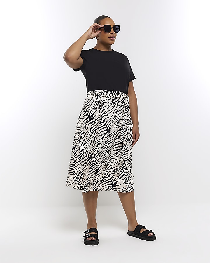 Plus black animal print t shirt midi dress River Island