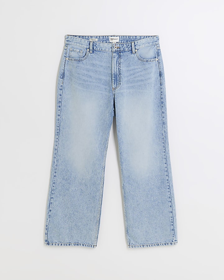 Plus blue mid rise straight jeans