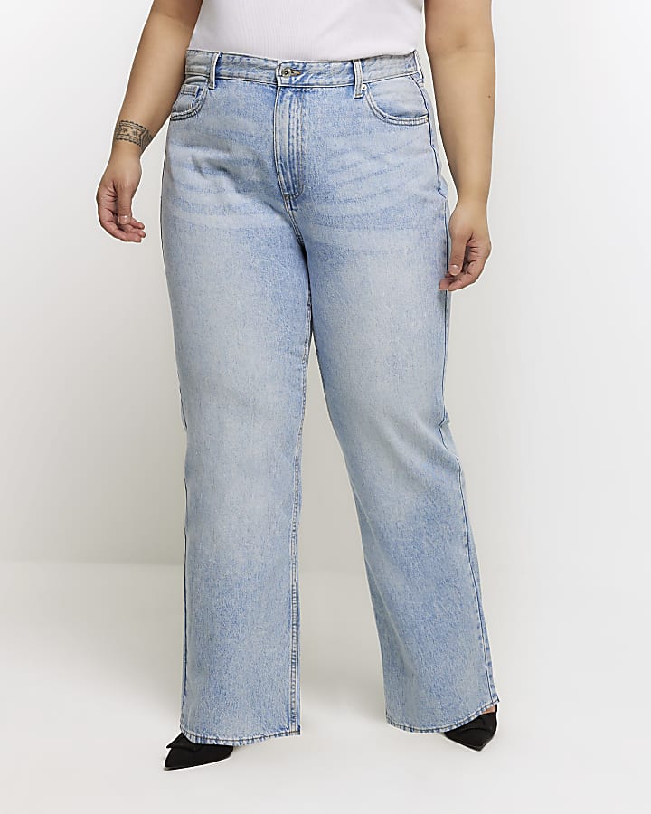 Plus blue mid rise straight jeans