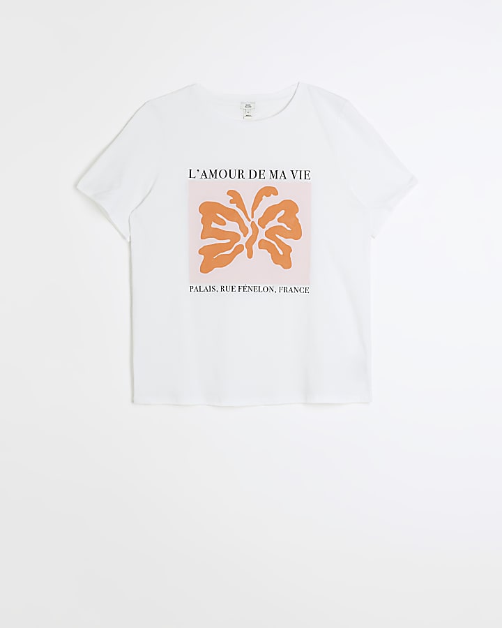 White butterfly short sleeve t-shirt