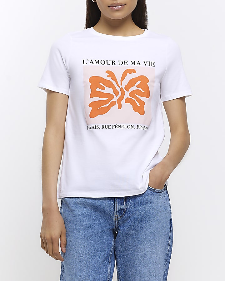 White butterfly short sleeve t-shirt