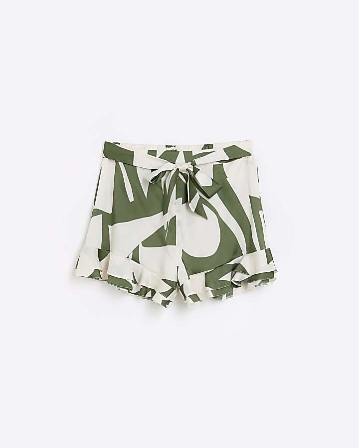 Green Print High Waisted Shorts