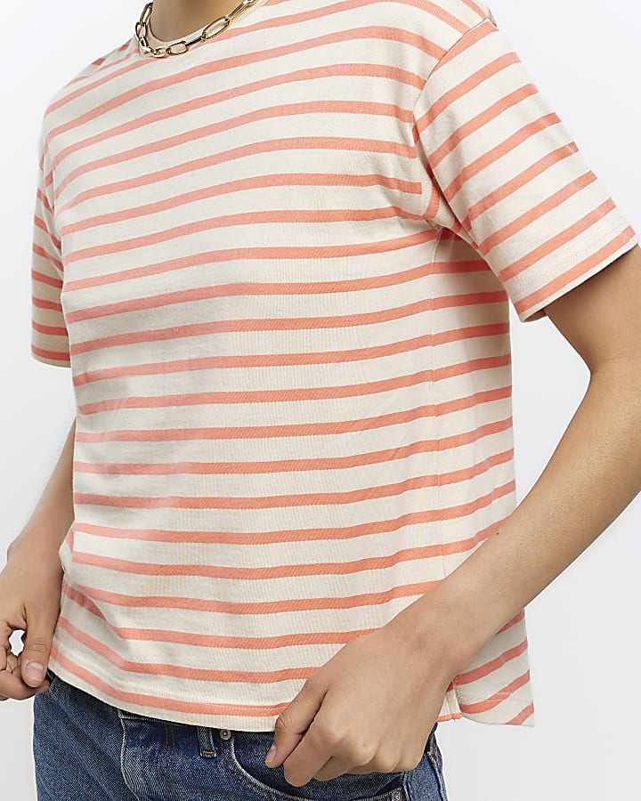 Coral stripe t-shirt