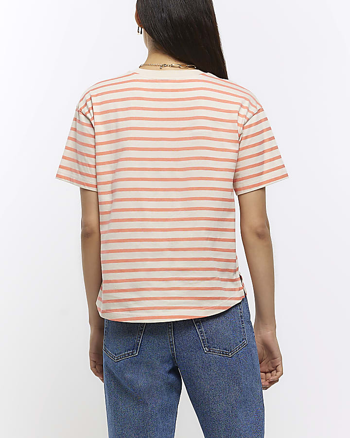 Coral stripe t-shirt