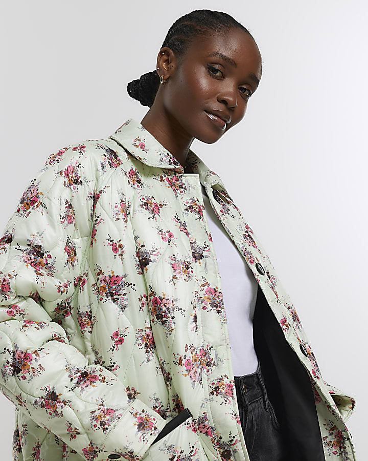 Green floral padded jacket