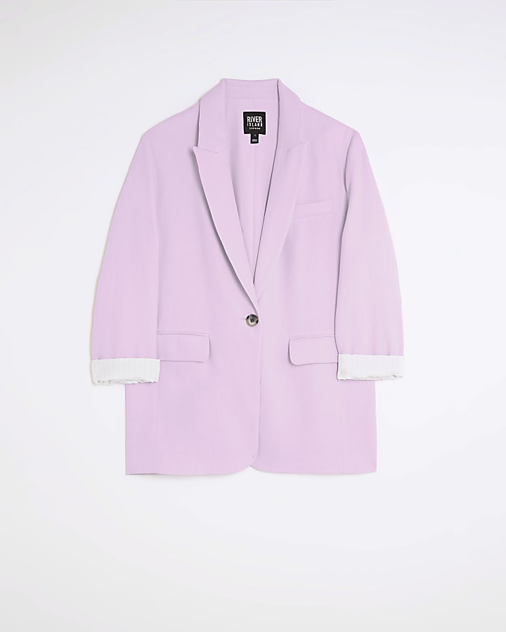 Purple linen blend rolled sleeve blazer