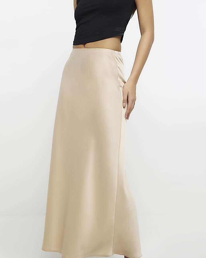Beige satin maxi skirt